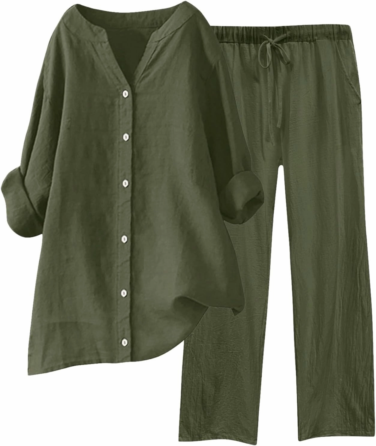 PTOLOCIF 2 Piece Outfits for Women Casual Lounge Sets Long Sleeve Button down Shirts and Wide Leg Pants Oversized Tracksuit