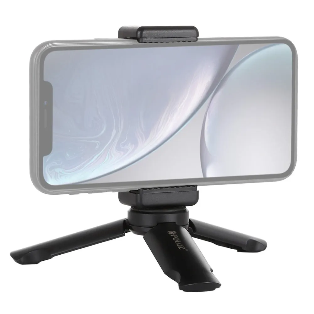 PULUZ Mini Portable Folding Plastic Stand Tripod Universal Phone Clamp Bracket Smartphones Holder Clip  black