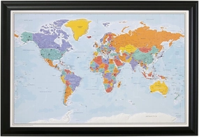 Push Pin Travel Maps - Blue Oceans World with Black Frame- 27.5" x 39.5" - 8 Handcrafted Frame Options - Made in USA - Ideal for Adventurous Travelers