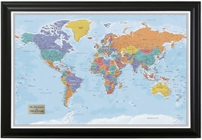 Push Pin Travel Maps - Customizable Blue Oceans World with Black Frame- 27.5" x 39.5" - 8 Handcrafted Frame Options - Made in USA - Ideal for Adventurous Travelers