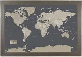 Push Pin Travel Maps Customizable Wall Art - Earth Toned World - Barnwood Gray - Personalized Framed Pin Map, Includes 150 Pins - Handcrafted in USA - 27.5" x 39.5"