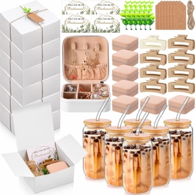 Quelay 56 Pcs Bridesmaid Proposal Gift Set, 15oz Glass Cup, Mini Jewelry Box, Square Clips, Gift Box Will You Be My Bridesmaid Invitation Card for Bridal Shower Bridesmaid Bachelorette Party(Pink)