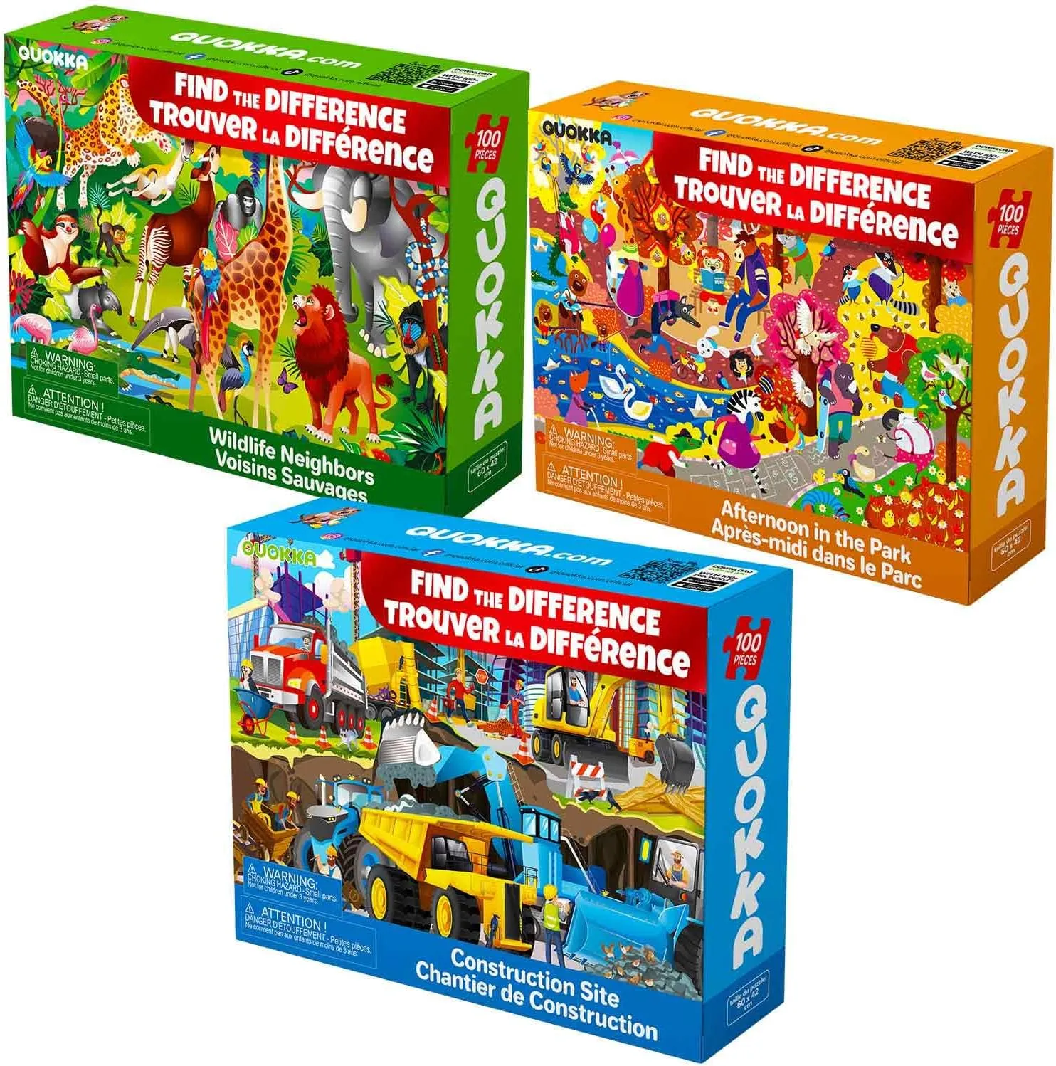 QUOKKA 100 Piece Puzzles for Kids Ages 8-10 - 3 X Set Puzzles for Kids Ages 4-6 - Toy for Learning Animals and Cars for 5-8 Year Old – Toddler Game Gift for Boys and Girls