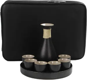 QWEASDF High-End Sake Set, Free Travel Bag, 8-Piece Set (1 Bottle, 6 Cups, 1 Tray), Traditional Crafts, Suitable for Home, Restaurants, Pubs, Gifts, Decorations