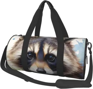 raccoon Printed Travel Bag,Round Personal Item Storage bag,Foldie Duffel Bag for Traveling Vacation,Fitness,Sports
