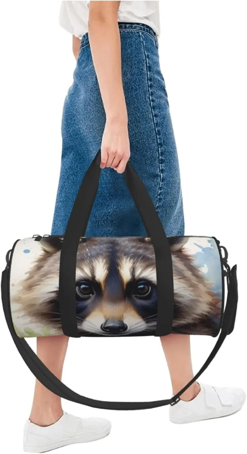 raccoon Printed Travel Bag,Round Personal Item Storage bag,Foldie Duffel Bag for Traveling Vacation,Fitness,Sports