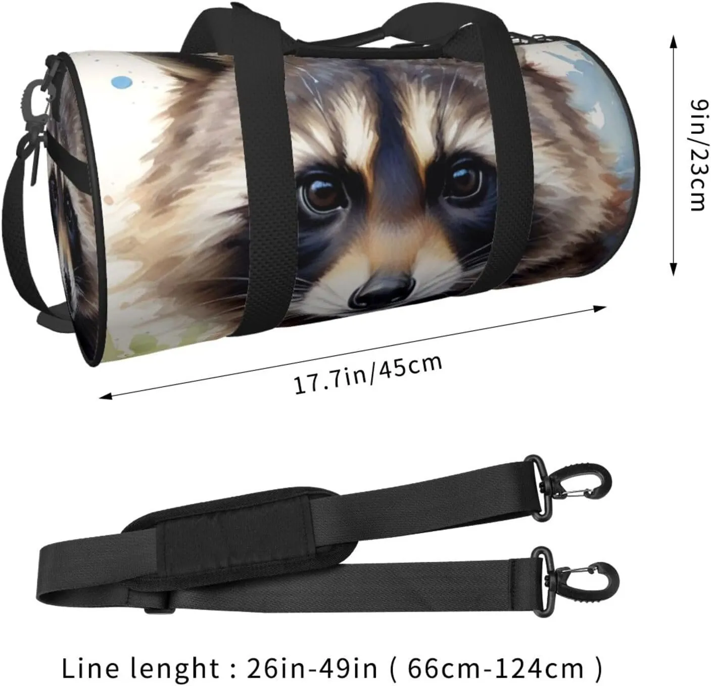 raccoon Printed Travel Bag,Round Personal Item Storage bag,Foldie Duffel Bag for Traveling Vacation,Fitness,Sports
