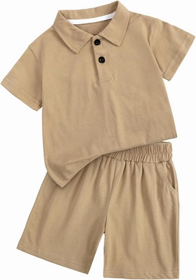 ROMPERINBOX Toddler Boy Summer Outfits Solid Polo Shirt & Pocket Shorts Sets 2-piece Toddler Sports Suit Tracksuit Clothes
