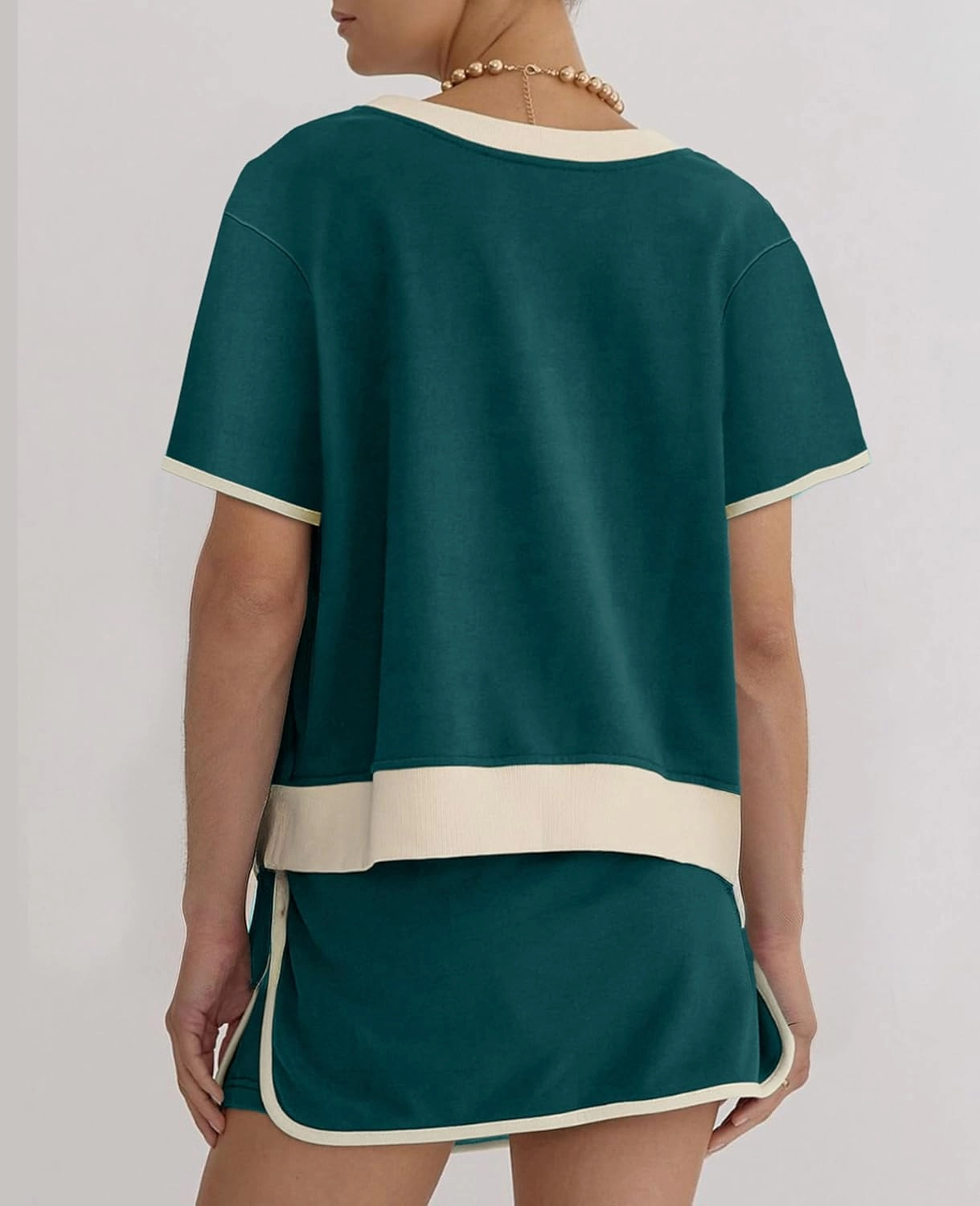 SELINK Lounge Sets for Women 2 Piece Skirt Colorblock Drop Shoulder T Shirt and Skort Set Summer Tracksuits