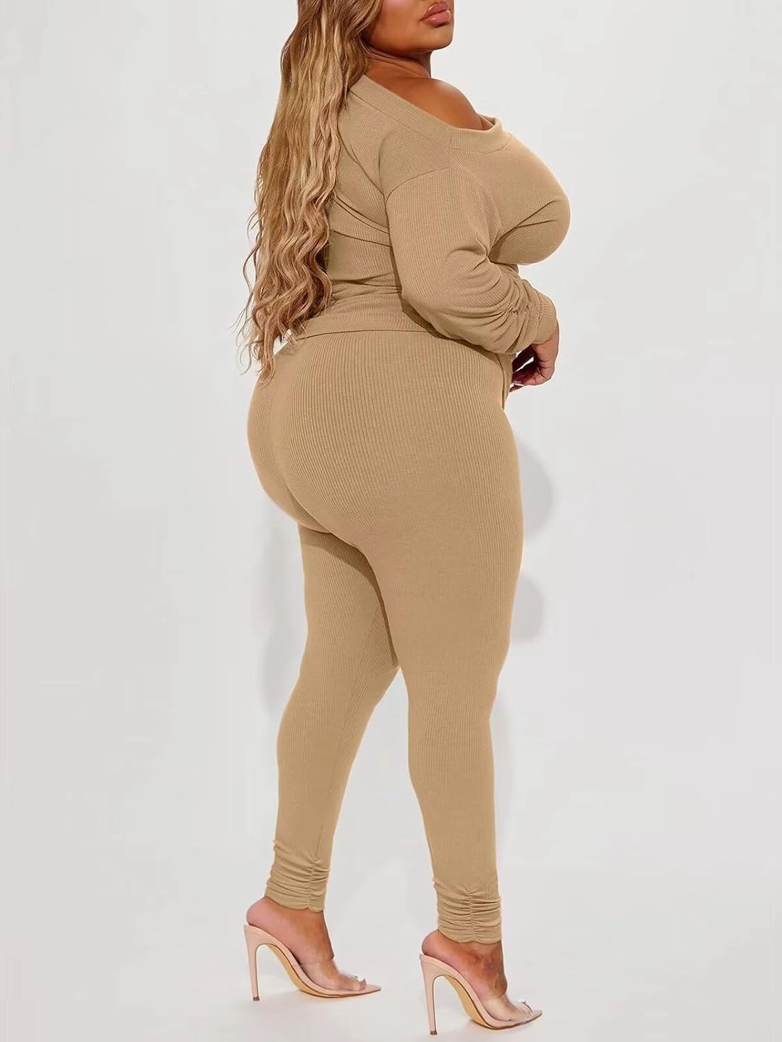 Sexy 2 Piece Outfits for Women One Off Shoulder Tops Ribbed Pant Set Tracksuit Clubwear