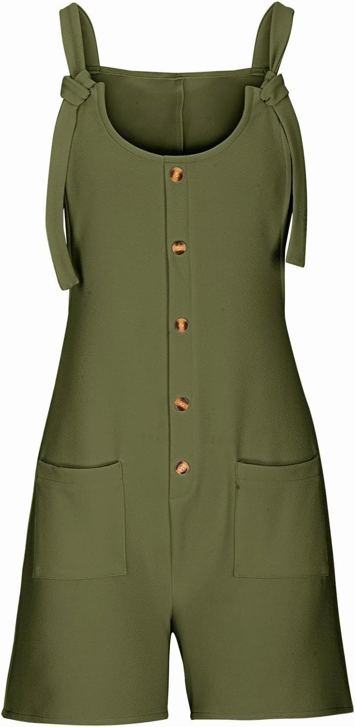 SHAOBGE Women's Button Down Jumpsuits Lace Up Solid Color Rompers Suspender Shorts Overalls Casual Outfit with Pockets