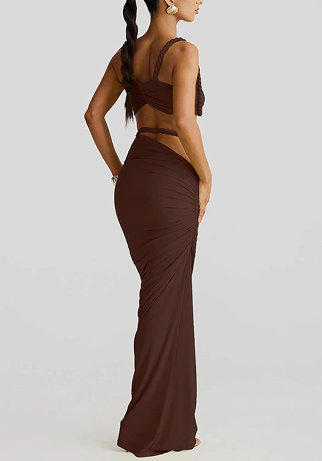 SHINFY Womens Summer Two Piece Maxi Skirt Sets Sexy Corset Top Ruched Long Skirt Beach Dress 2 Piece Club Outfits