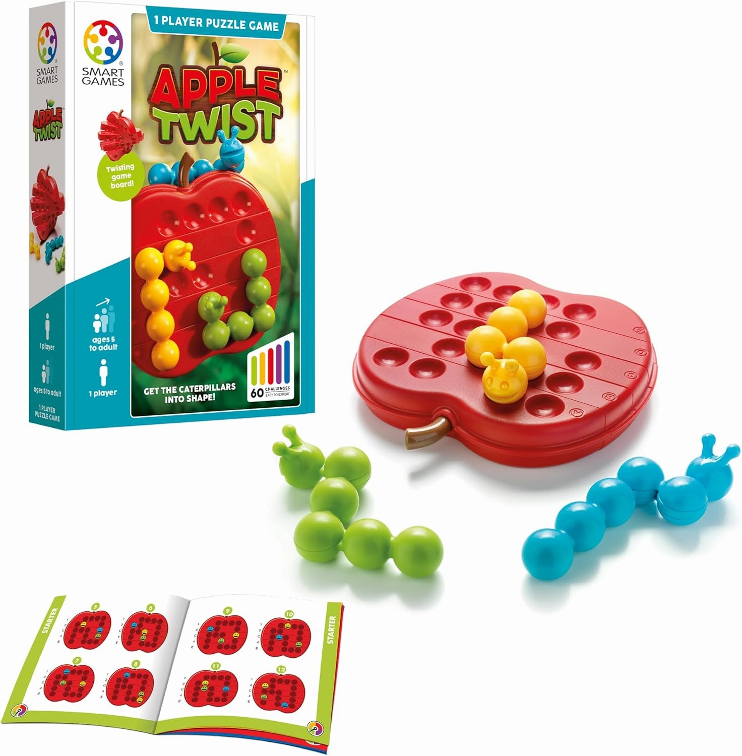SmartGames Apple Twist Travel Puzzle Game with 60 Challenges for Ages 5 - Adult