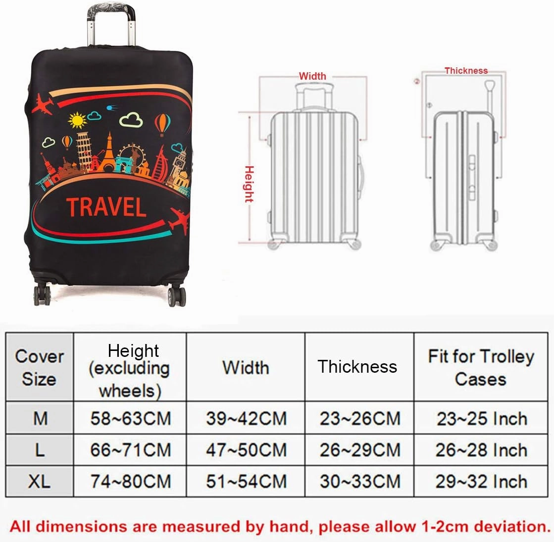 Spandex Travel Luggage Protector Suitcase Cover Fit 23-32 Inch Luggage (Black-travel, L(26"-28" luggage))