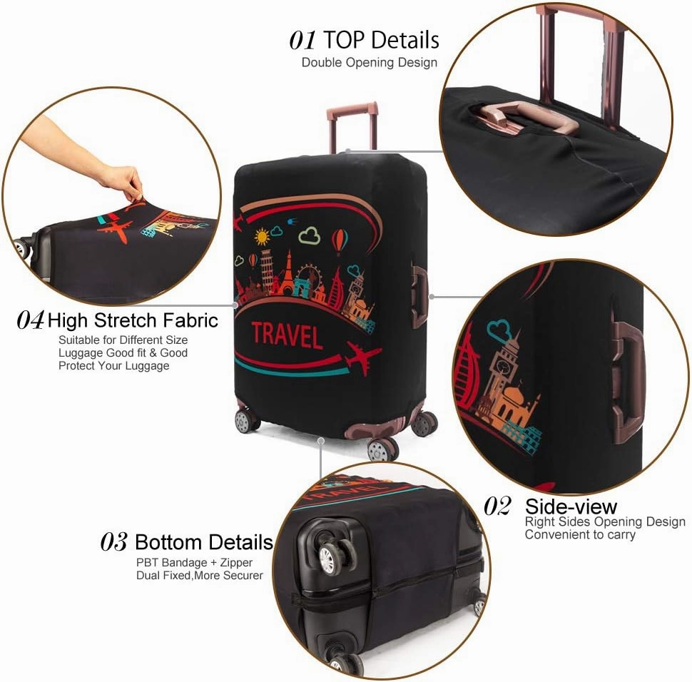 Spandex Travel Luggage Protector Suitcase Cover Fit 23-32 Inch Luggage (Black-travel, L(26"-28" luggage))