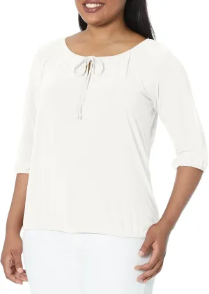 Star Vixen Women's 3/4 Sleeve, Front Tie Peasant Top