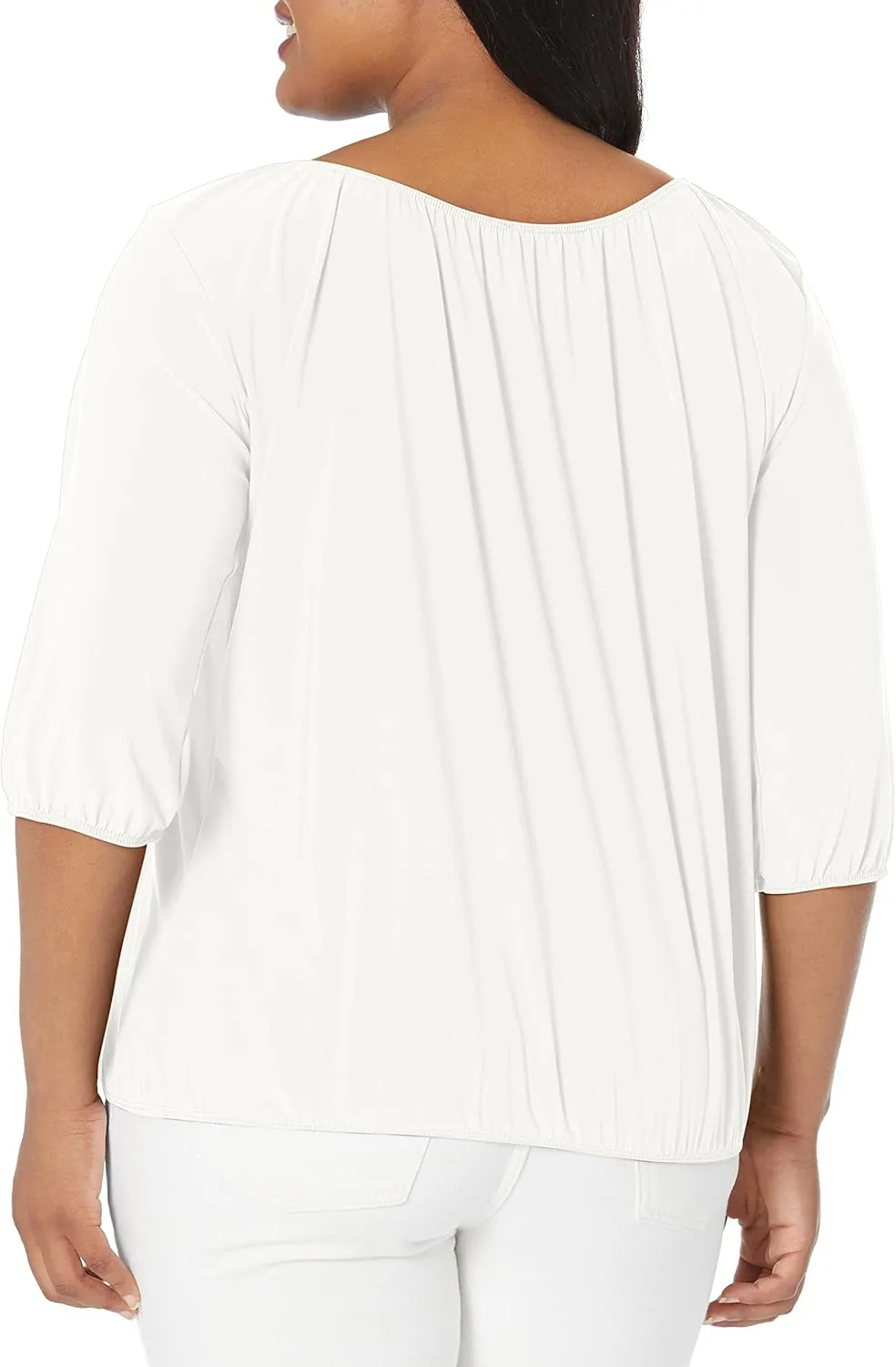 Star Vixen Women's 3/4 Sleeve, Front Tie Peasant Top