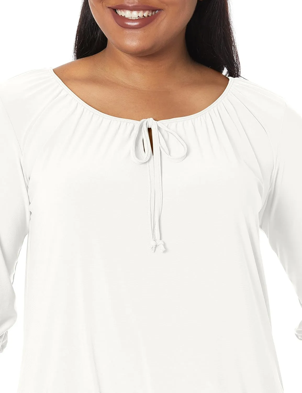 Star Vixen Women's 3/4 Sleeve, Front Tie Peasant Top