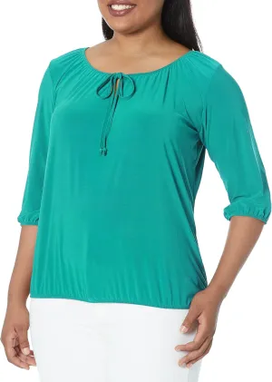 Star Vixen Women's 3/4 Sleeve, Front Tie Peasant Top