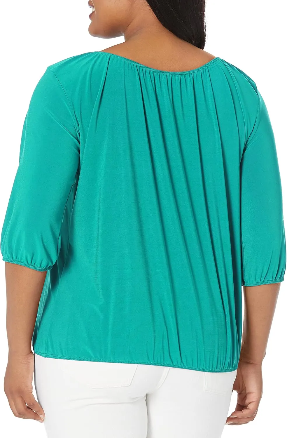 Star Vixen Women's 3/4 Sleeve, Front Tie Peasant Top