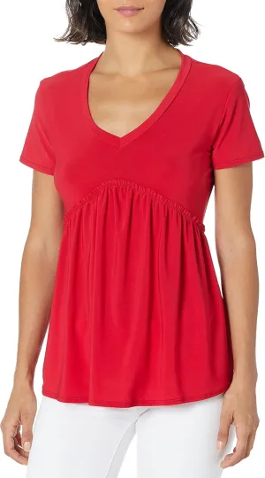 Star Vixen Women's Black Short Sleeve Babydoll Top With V Neck