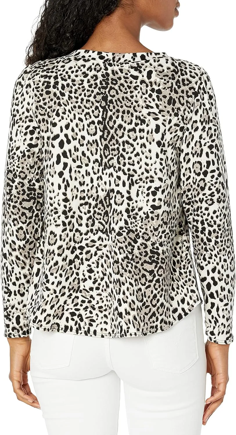 Star Vixen Women's Long Sleeve V Neck Top with Button Detail