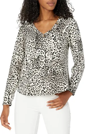 Star Vixen Women's Long Sleeve V Neck Top with Button Detail
