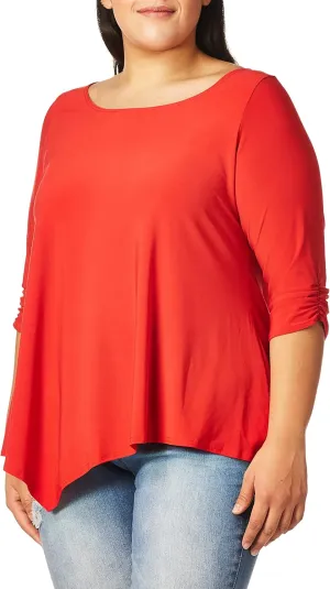 Star Vixen Women's Petite Elbow-Cinch Sleeve Hanky Hem Top
