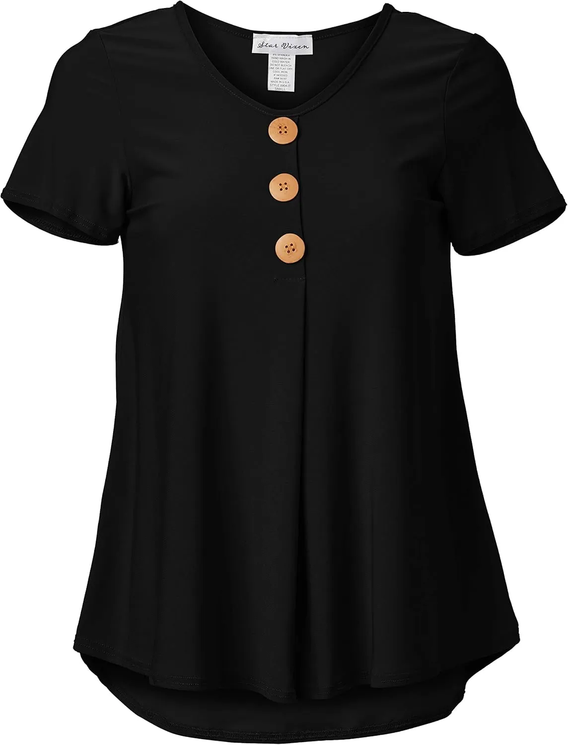 Star Vixen Women's Petite Elbow Sleeve Button Front Flowy Tank Top with Pleated Detail