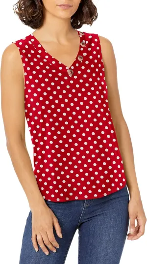 Star Vixen Women's Sleeveless V Neck Top with Button Detail