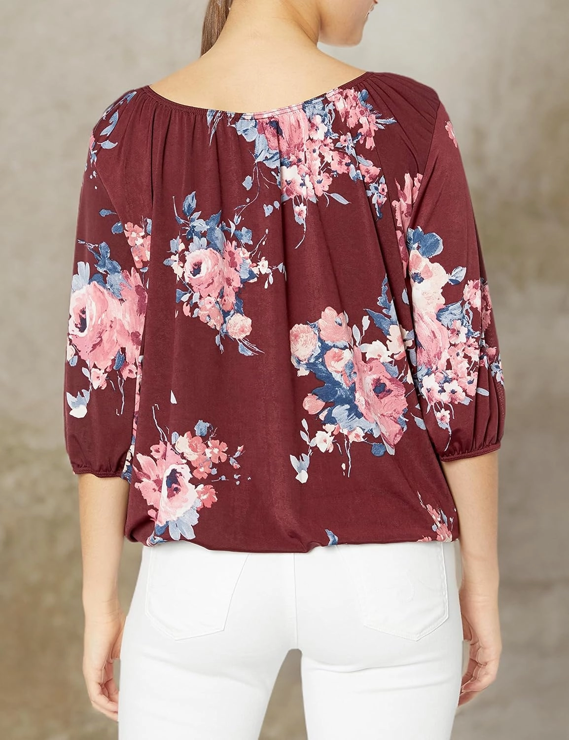 Star Vixen Women's 3/4 Sleeve, Front Tie Peasant Top