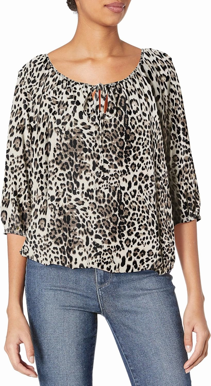 Star Vixen Women's 3/4 Sleeve, Front Tie Peasant Top