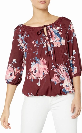 Star Vixen Women's 3/4 Sleeve, Front Tie Peasant Top