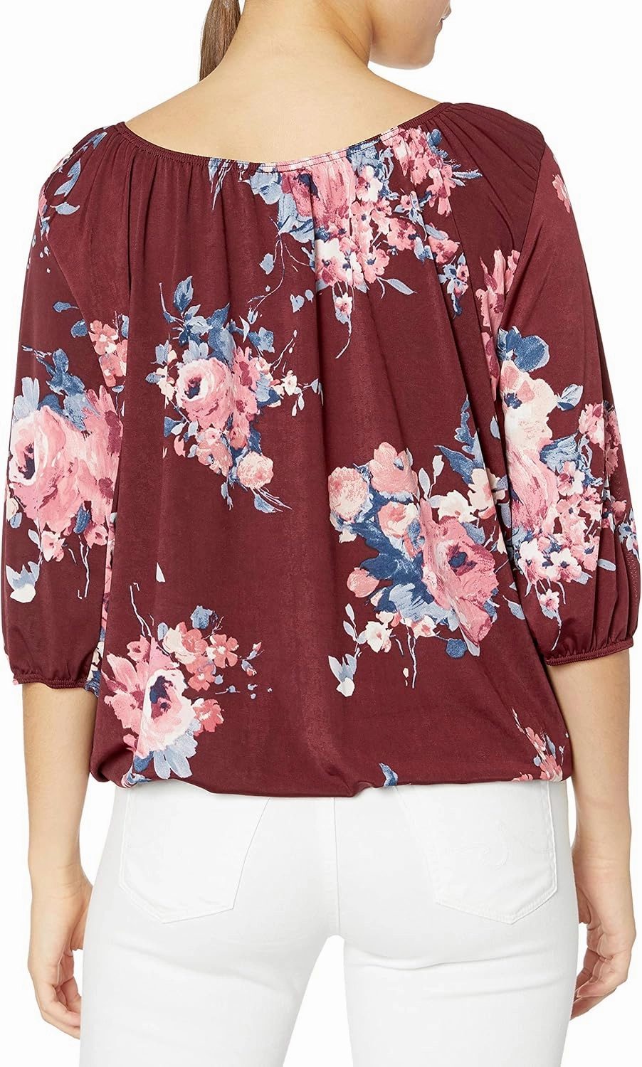 Star Vixen Women's 3/4 Sleeve, Front Tie Peasant Top