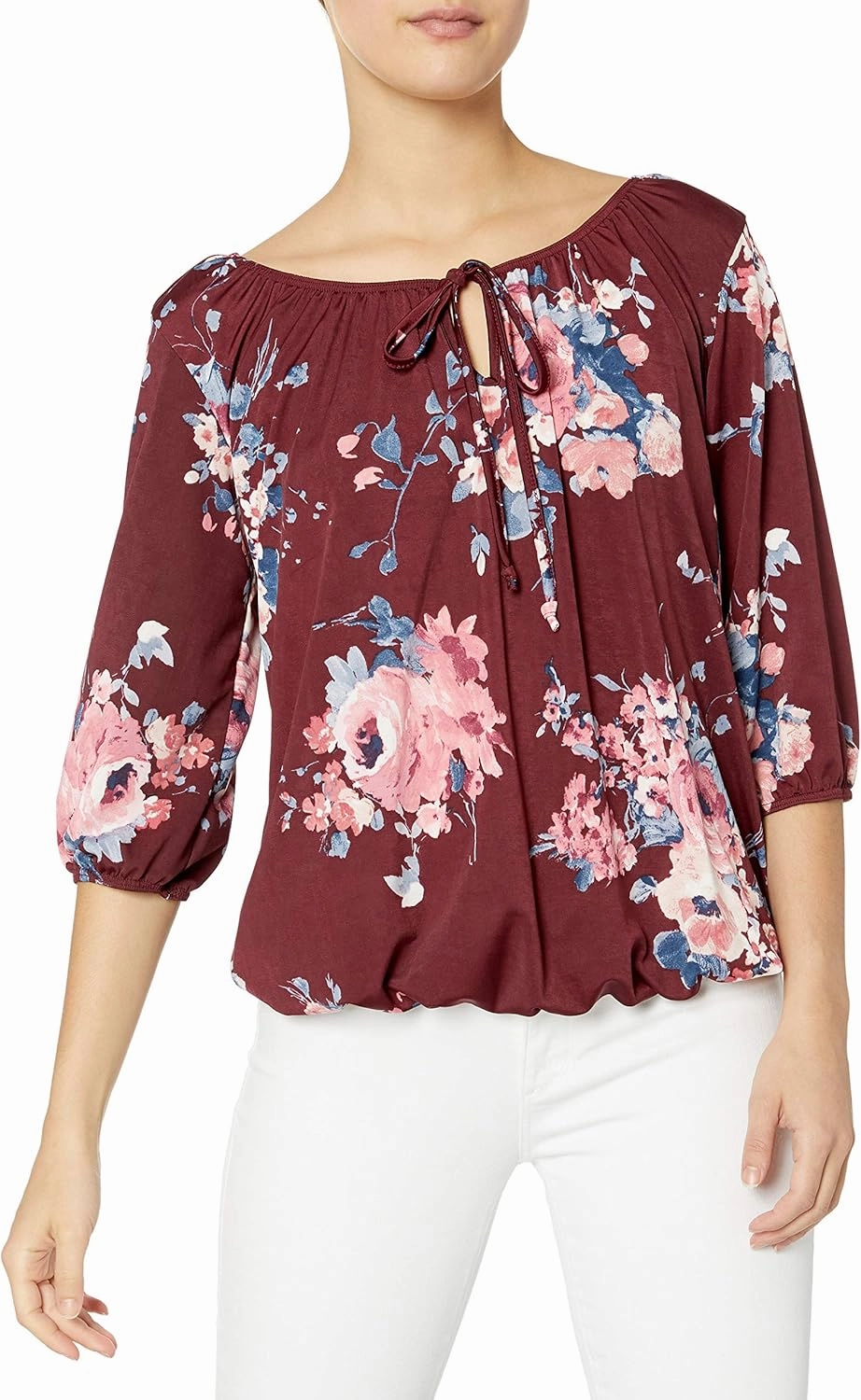 Star Vixen Women's 3/4 Sleeve, Front Tie Peasant Top