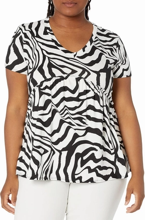 Star Vixen Women's Black Short Sleeve Babydoll Top With V Neck