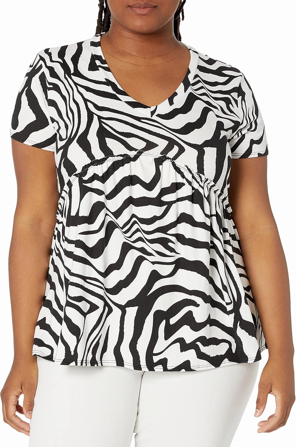 Star Vixen Women's Black Short Sleeve Babydoll Top With V Neck