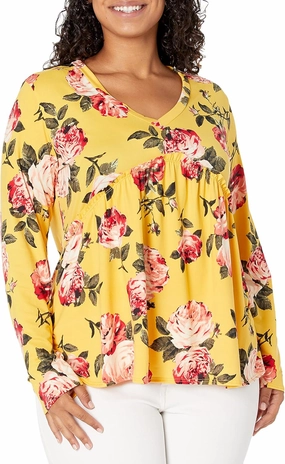 Star Vixen Women's Long Sleeve Babydoll Top with V Neck