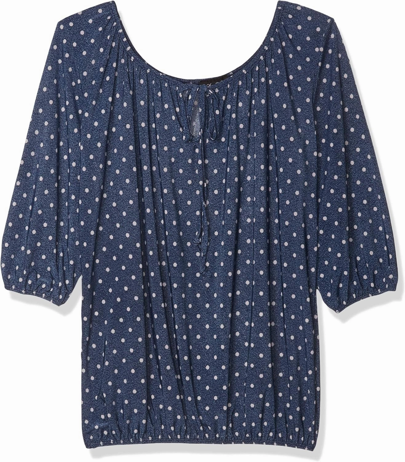 Star Vixen Women's Petite 3/4 Sleeve Peasant Elastic-Hem Keyhole-tie Top