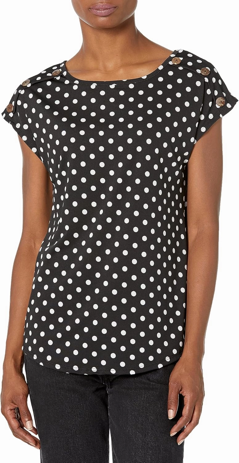 Star Vixen Women's Petite Button Shoulder Top
