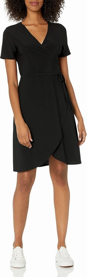 Star Vixen Women's Petite Short Sleeve Ballerina Wrap Dress, Black, PL