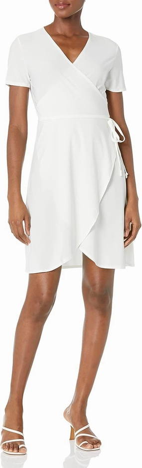 Star Vixen Women's Petite Short Sleeve Ballerina Wrap Dress, Ivory, PL