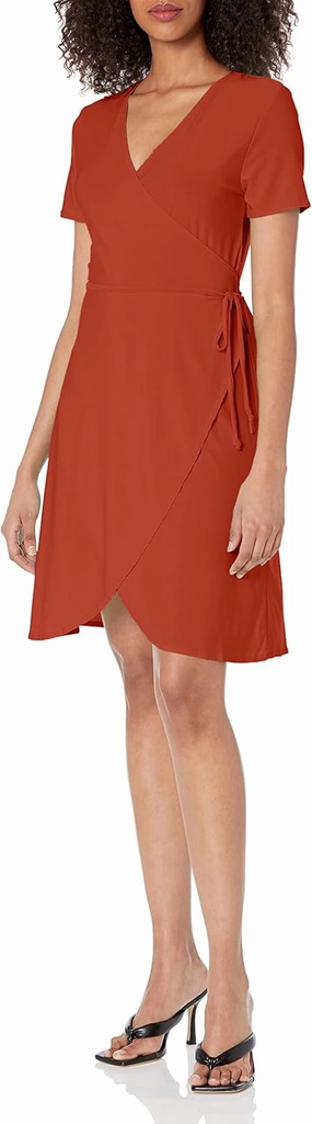 Star Vixen Women's Petite Short Sleeve Ballerina Wrap Dress, Rust, PL