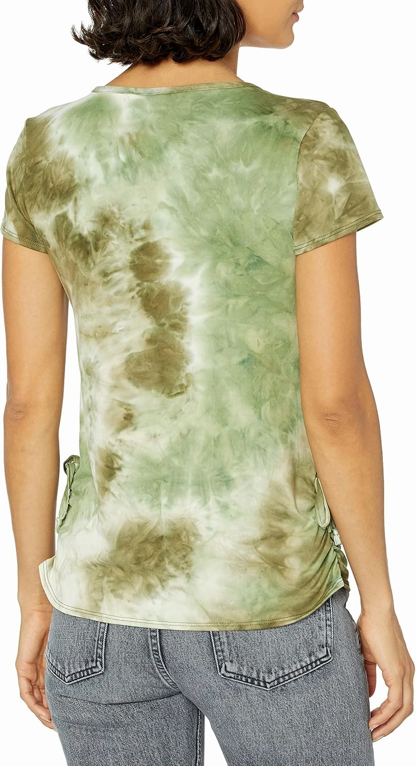 Star Vixen Women's Short Sleeve V Neck Top with Ruched Side Detail