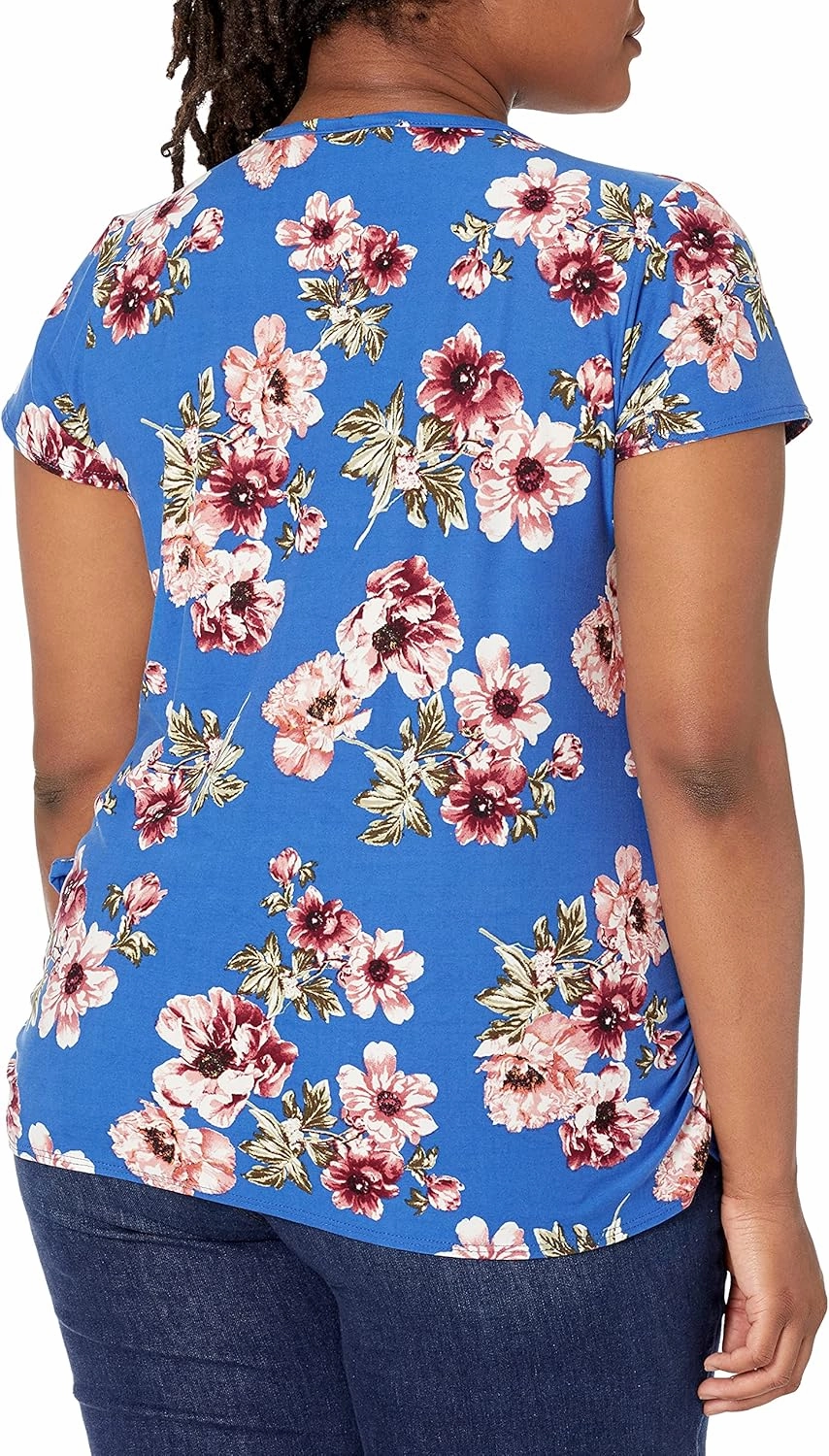Star Vixen Women's Short Sleeve V Neck Top with Ruched Side Detail
