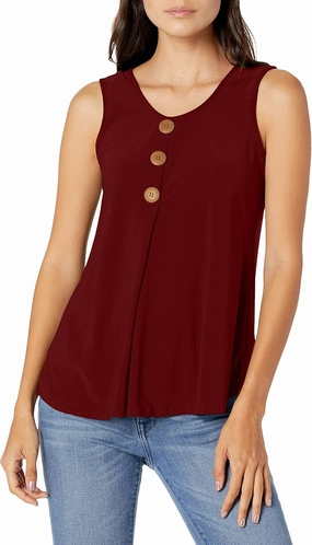 Star Vixen Women's Sleeveless Button Front Flowy Tank Top with Pleated Detail