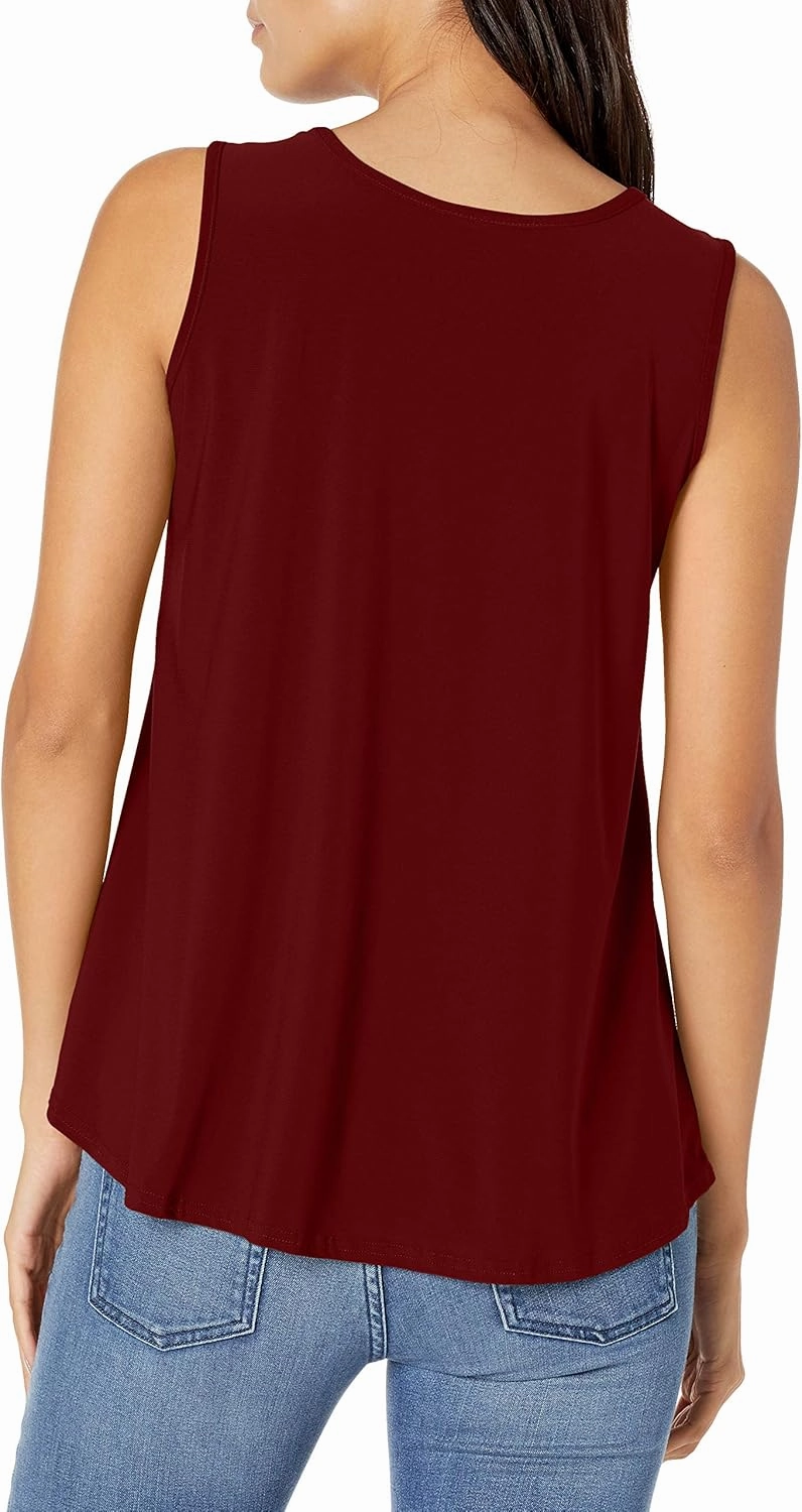 Star Vixen Women's Sleeveless Button Front Flowy Tank Top with Pleated Detail