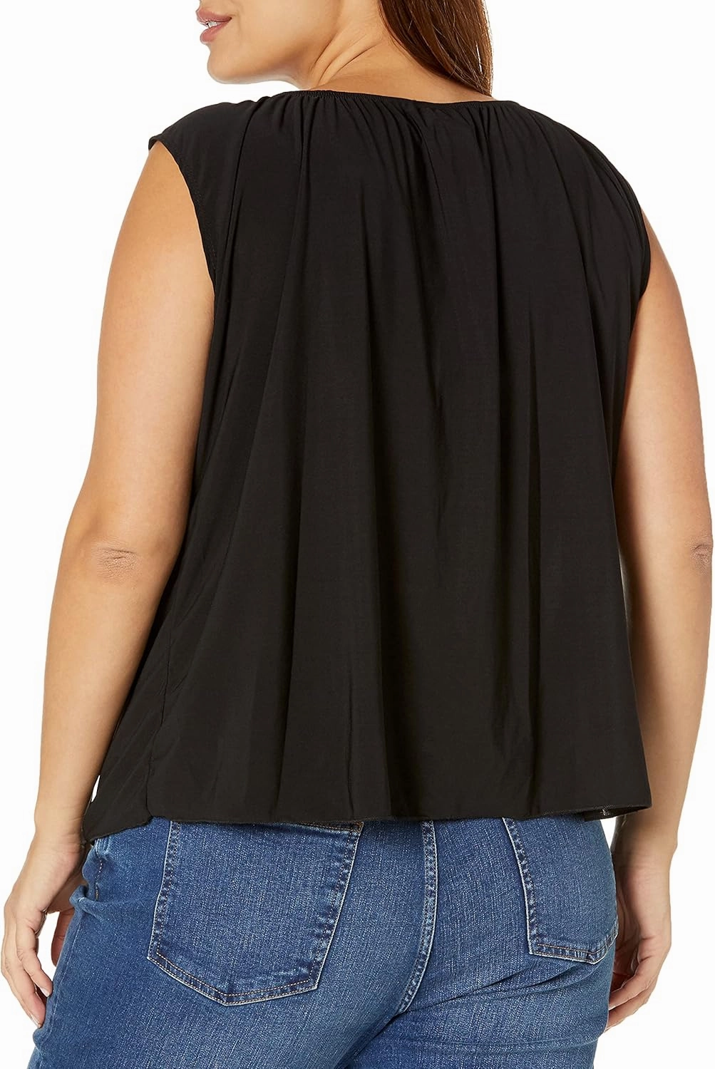 Star Vixen Women's Sleeveless Peasant Top with Tie Neck