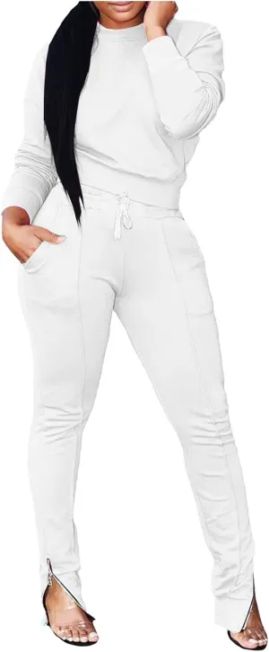 Stessotudo Women’s Two Piece Outfits Casual Solid Jogger Pant Sets with Pocket Long Sleeve Sweatshirt Trendy Comfy Loungewear