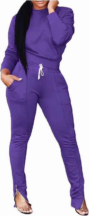 Stessotudo Women’s Two Piece Outfits Casual Solid Jogger Pant Sets with Pocket Long Sleeve Sweatshirt Trendy Comfy Loungewear